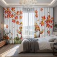 thumbnail image 2 of Orange Maple Leaf Blackout Curtains for Bedroom/Living Room, Pinch Pleated Black Out Curtains, Fall Branch Gnomes Pumpkin Pastoral Room Darkening Window Drapes with Hooks 2 Panels, 39"x70", 2 of 8