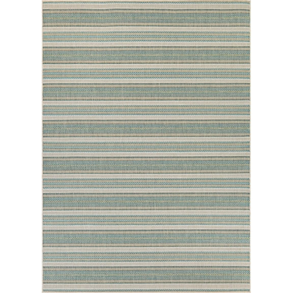 Couristan 3.75' x 5.4' Blue and Ivory Geometric Rectangular Outdoor Area Throw Rug
