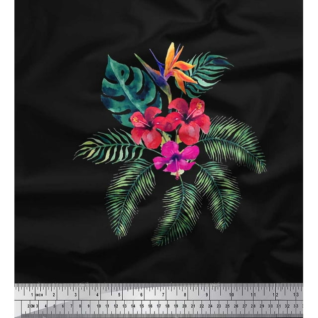 Soimoi Rayon Fabric Floral & Leaves Tropical Decor Fabric Printed Yard 42 Inch Wide