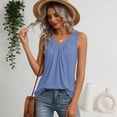 thumbnail image 4 of Iaqnaocc Womens Tank Tops Summer Sleeveless Loose Fit Solid Color Pleated T Shirts Casual Basic V-Neck Womens Fashion Clothing Shirts Blue S, 4 of 6