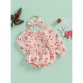 thumbnail image 3 of Baby Girls Christmas Romper Santa Gingerbread Long Sleeve Ruched Bodysuit Headband Set Newborn Fall Winter Clothes, 3 of 8
