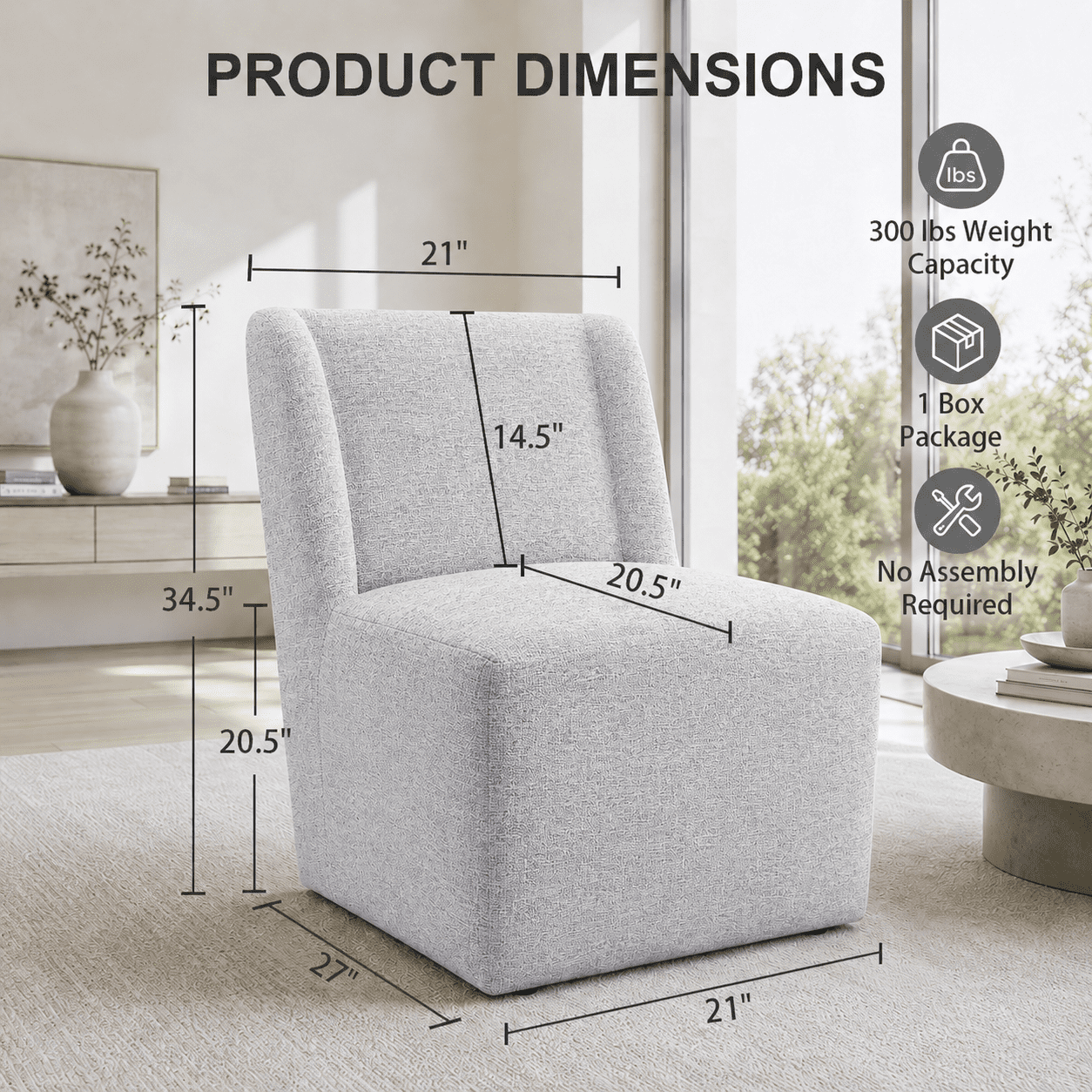 Aenkyo Upholstered Dining Chair with Casters, Modern Wingback Accent Side Chair, Feather Gray