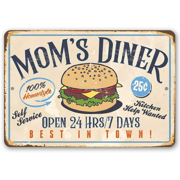 Metal Sign - Mom's Diner - Durable Metal Sign - Use Indoor/Outdoor - Makes Great Home Kitchen/Dining Room Decor and Mother's Day Gift Under $20 (8" x 12")