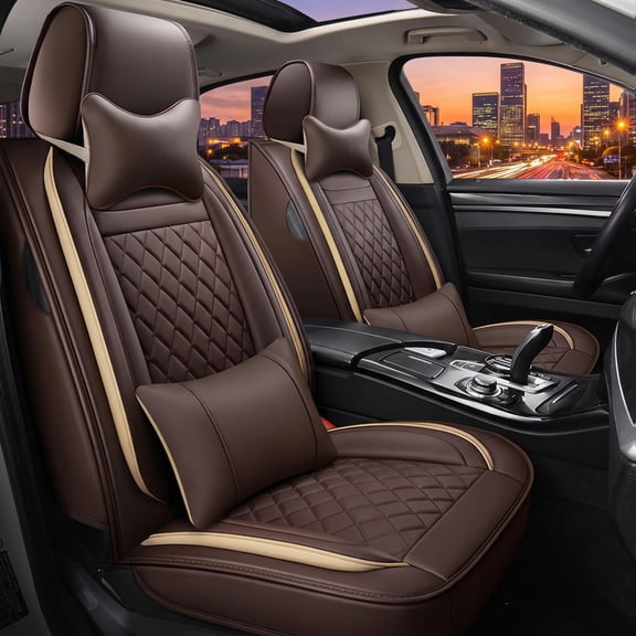 Car Seat Covers Full Set Fit for Toyota RAV4 2013-2026 Waterproof Faux Leather Car Seat Cushions Automotive 5 Seat Covers Set(Brown)