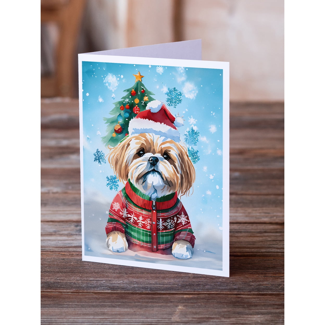 Lhasa Apso Christmas Greeting Cards Pack of 8 7 in x 5 in