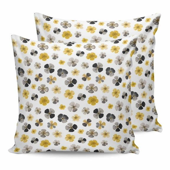 Outdoor Pillow Covers Pack of 2, Abstract Black Grey Yellow Flower Waterproof Throw Pillowcase Cushion Cases, Farmhouse Floral Leaves Decorative Pillow Cover for Couch Sofa Home Bed Patio