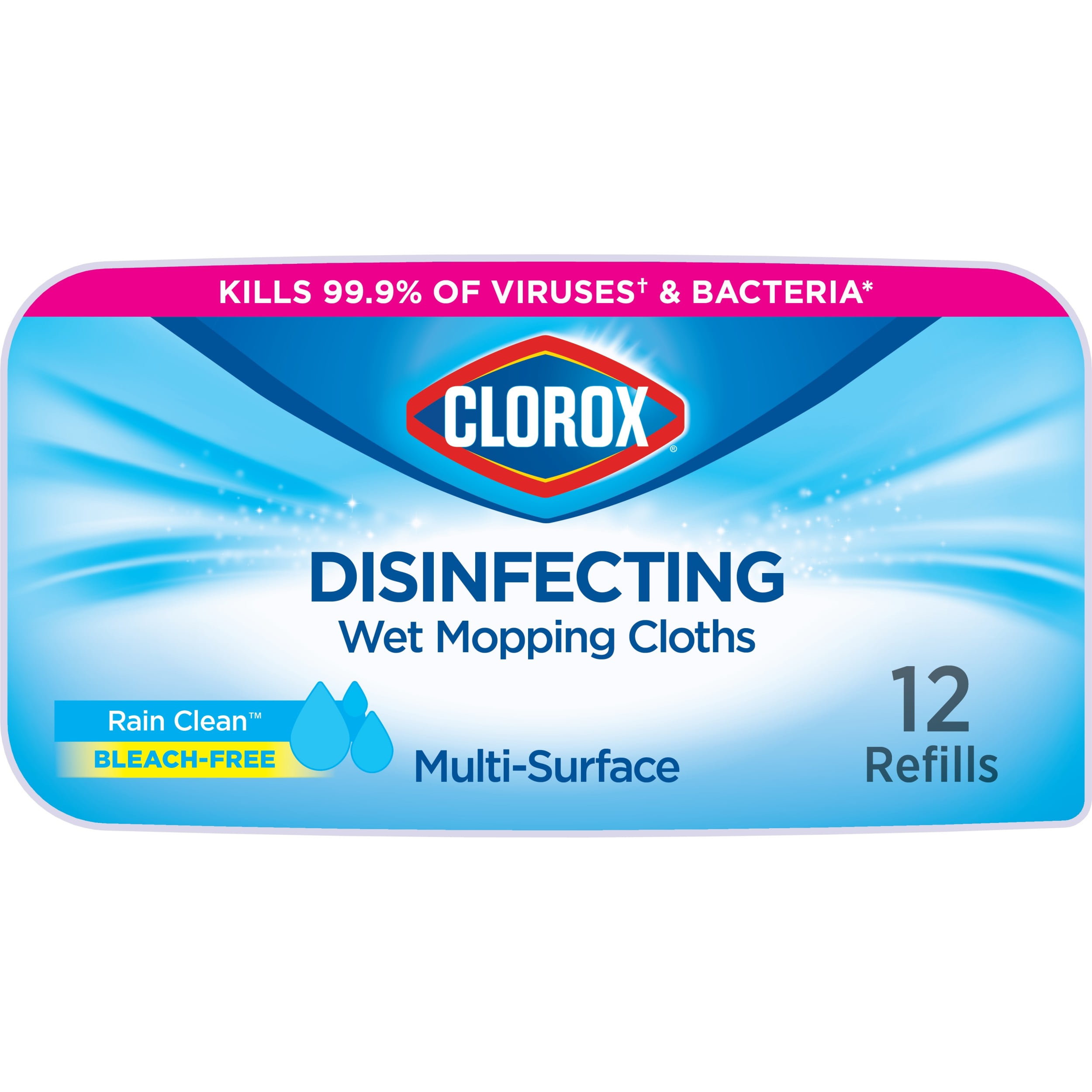 Clorox Disinfecting Wet Mopping Cloths, Rain Clean, 12  Wet Refills
