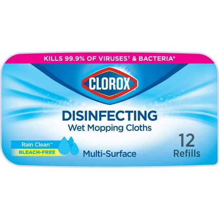 Clorox Disinfecting Wet Mopping Cloths, Rain Clean, 12 Wet Refills
