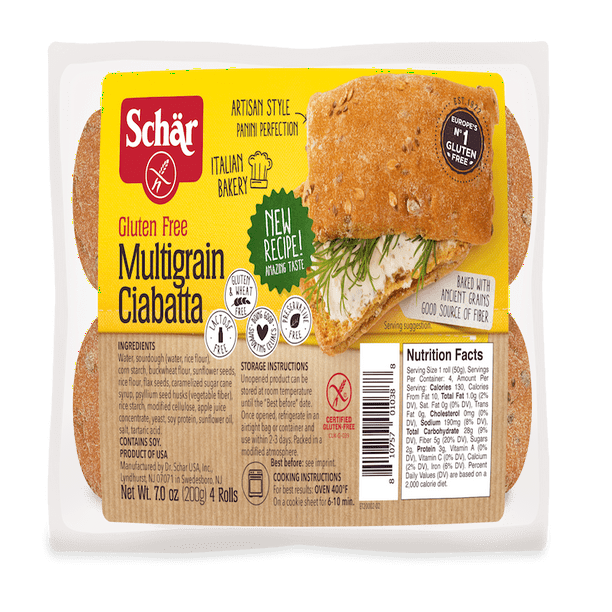 Schar Gluten Free Multi-Grain Ciabatta Parbaked Rolls, 7 oz Bag (Pack