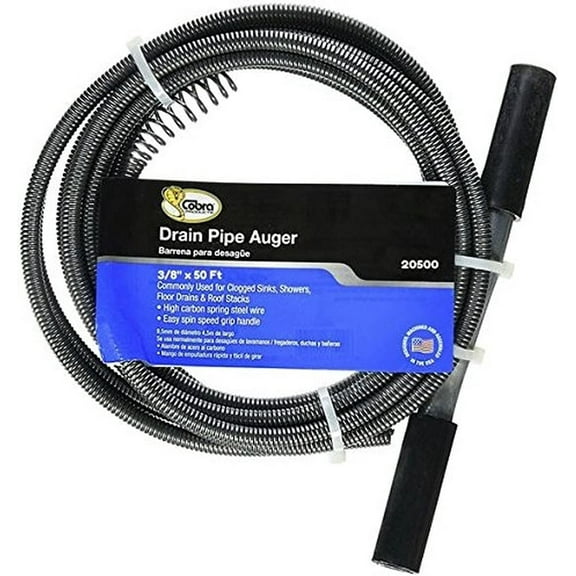Cobra Enterprises Drain Auger 20500 - Manual, Easy Installation - 3/8-Inch by 50-Feet