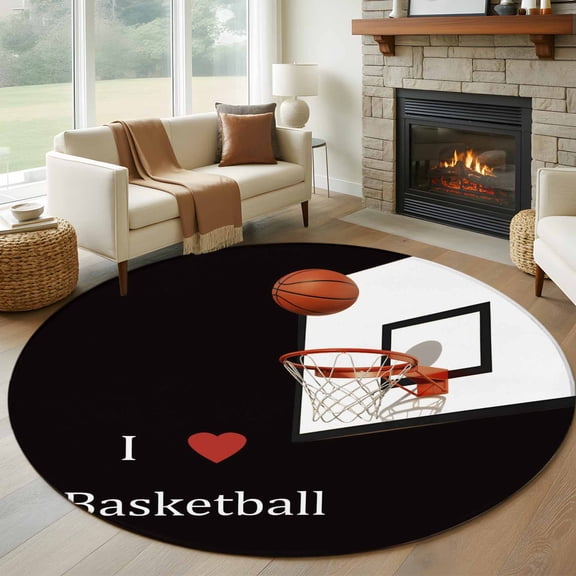 Round Rug 7Ft Washable Non-Slip, Basketball Circle Area Rugs for Living Room Bedroom, Modern Funny Minimalist Sports Indoor Floor Mats Carpet Runner for Home Decor Aesthetic