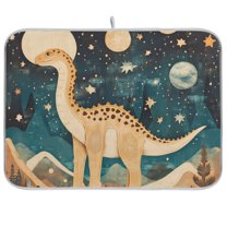 Yayeee Dish Drying Mat for Kitchen Counter Ultra Absorbent Easy Clean Pad 18x16", Dinosaur at Night