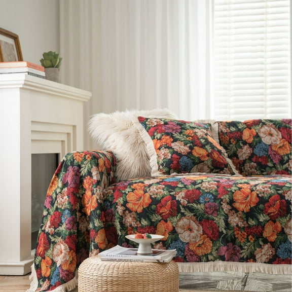 American Style Fringe Sofa Cover - Thickened Universal Sofa Throw, 4-Season All-Purpose Sofa Protector & Cushion Cover for Stain/Dust Resistance