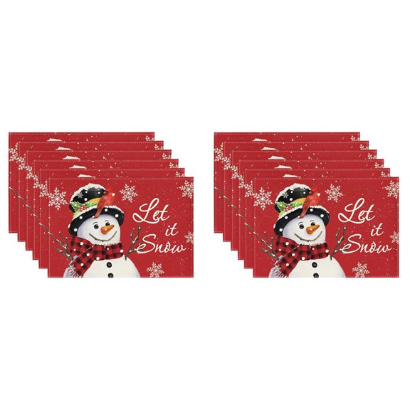 Red Christmas Winter Placemats Set of 12, 12X18 Inch Seasonal Christmas Holiday Table Mats,12 x placemats,White&red