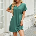 thumbnail image 6 of Summer Dresses for Women V-Neck Short Sleeve Sundresses Solid Color Casual Beach Everyday Vacation T-Shirt Loose Dress, 6 of 7