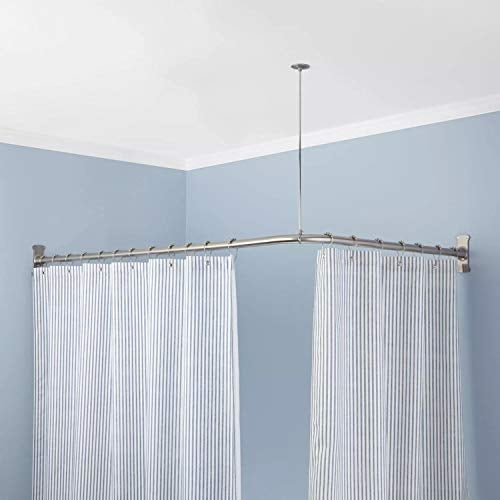 Naiture Stainless Steel 36'' x 36'' Corner Shower Curtain Rod with Ceiling Support, Chrome Finish