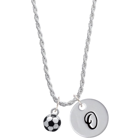 Delight Jewelry Silvertone 3-D Soccer ball Silvertone Script Initial Disc - O - Charm Necklace, 20" 3"