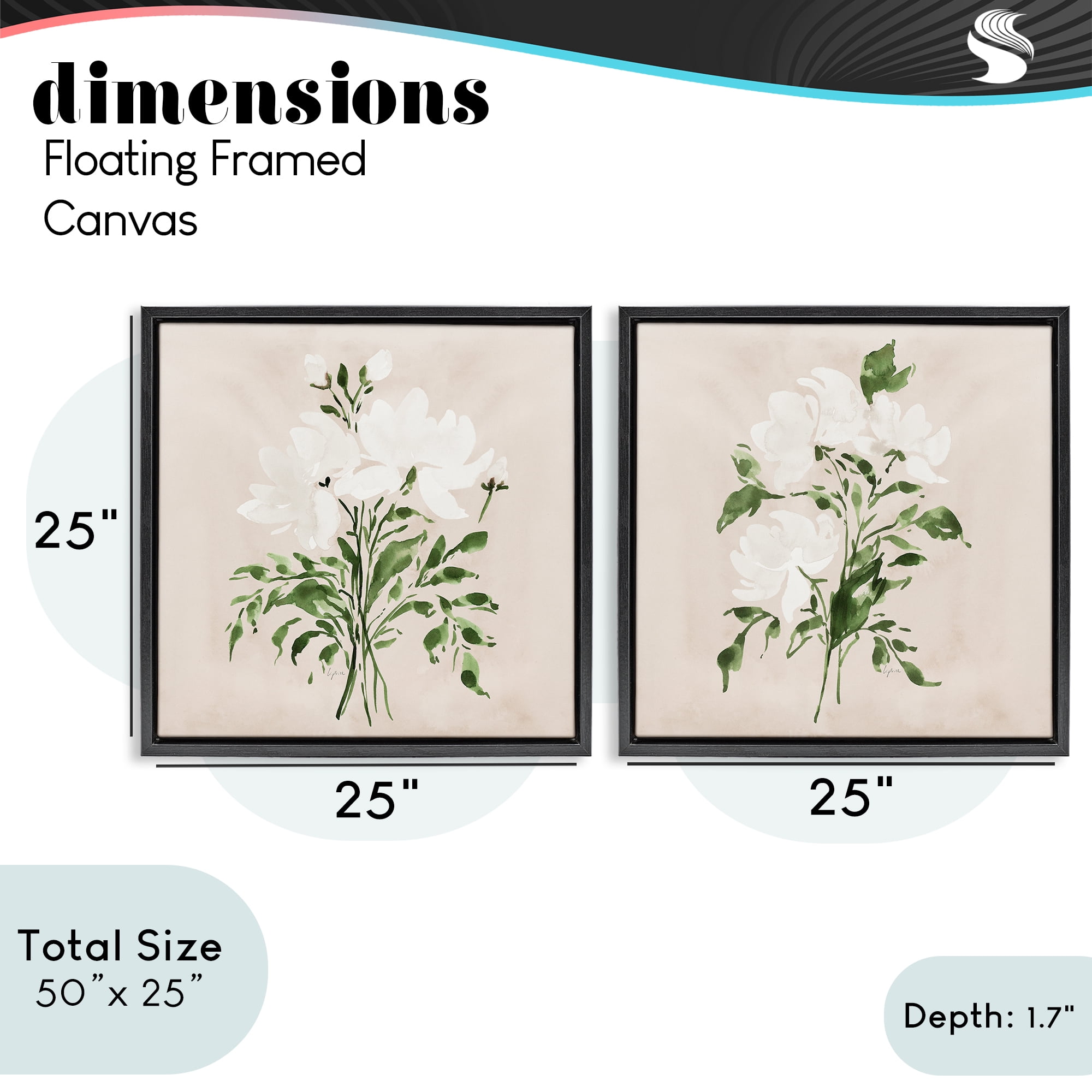 Stupell Industries White On Tan Botanicals 2 Piece Black Framed Floater Canvas Set, design by Lucille Price