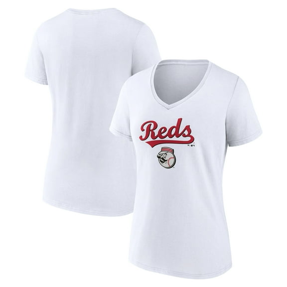 Women's White Cincinnati Reds Team Lockup V-Neck T-Shirt