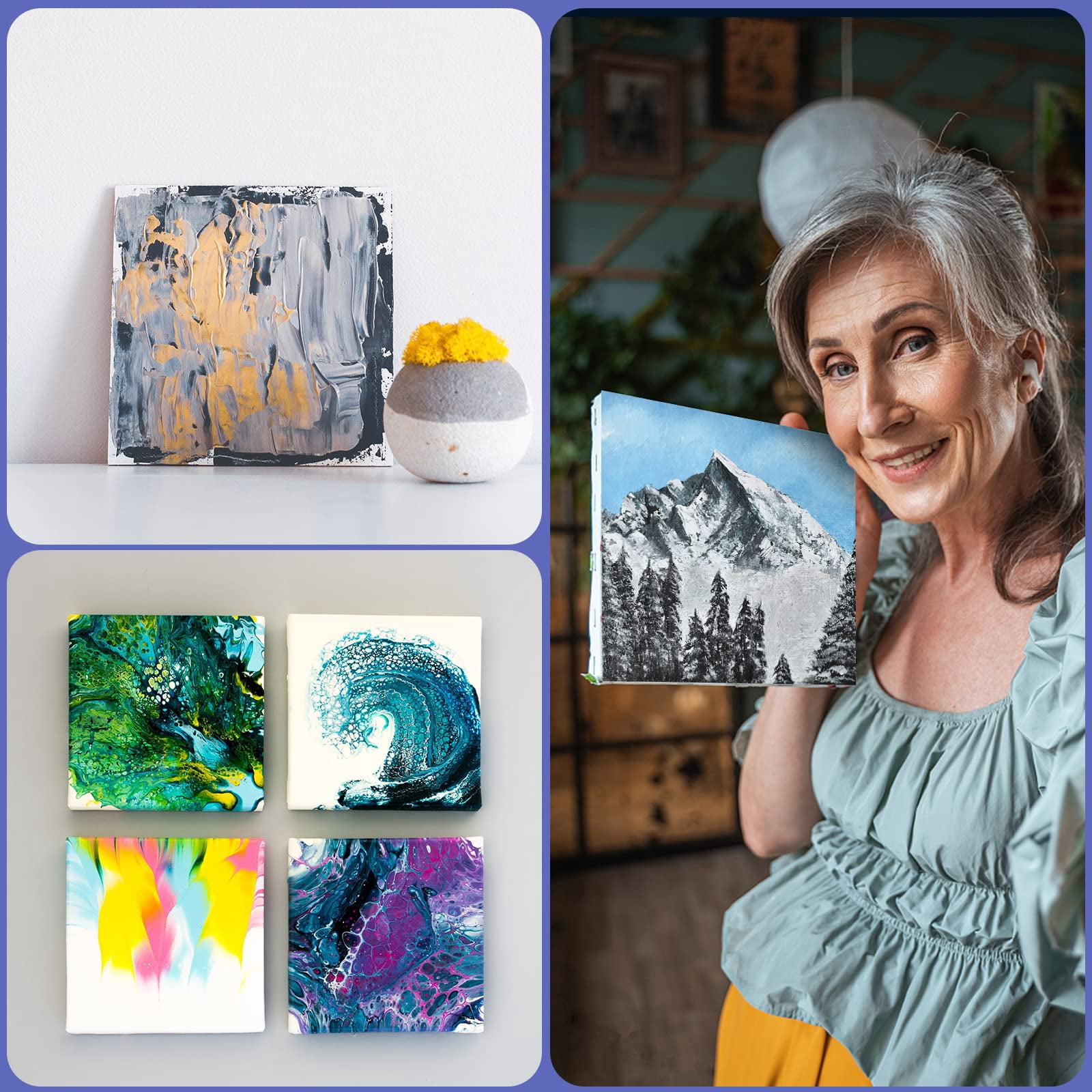 DIYMAG 24 Pcs 8x8in Painting Canvas, Wood Framed Blank Stretched Canvas for Painting Art Canvases for Oil,Acrylic Paint, Pouring Painting.