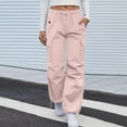 thumbnail image 2 of Women's Casual Pants Cargo Pants Elastic Waisted Hiking Pants with Pockets Lightweight Baggy Pants for Outdoor and Daily Use,Pink,L, 2 of 3