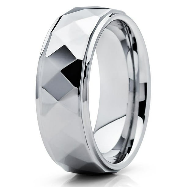 Silly Kings Tungsten Wedding Band Polished Silver Tungsten Ring 8mm