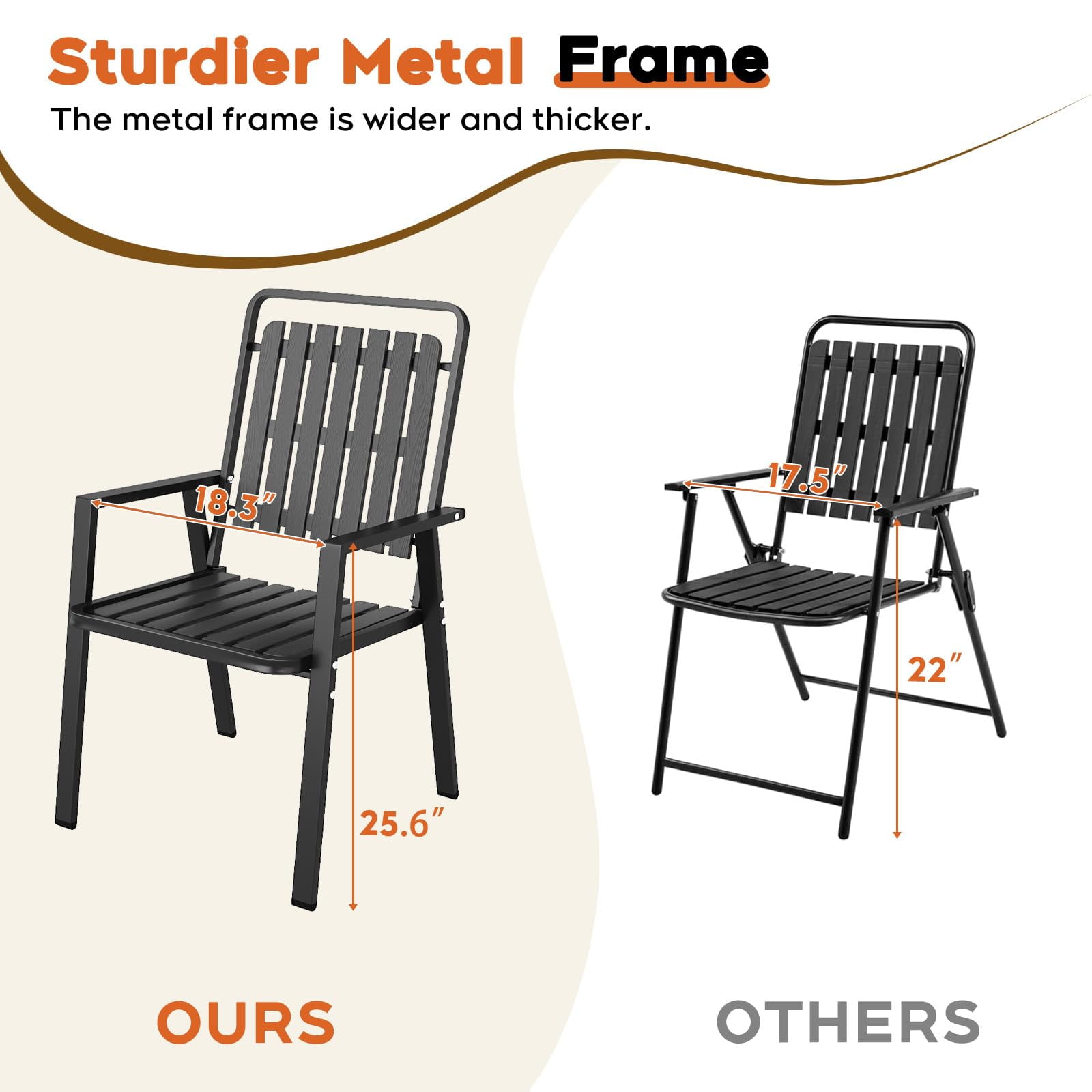 TQKVIPI Outdoor Patio Dining Chairs Set of 2, Outdoor Patio Chairs, Heavy Duty Metal Dining Chairs with Armrest for Balcony, Deck, Backyard, Lawn, Porch, Kitchen (Black)