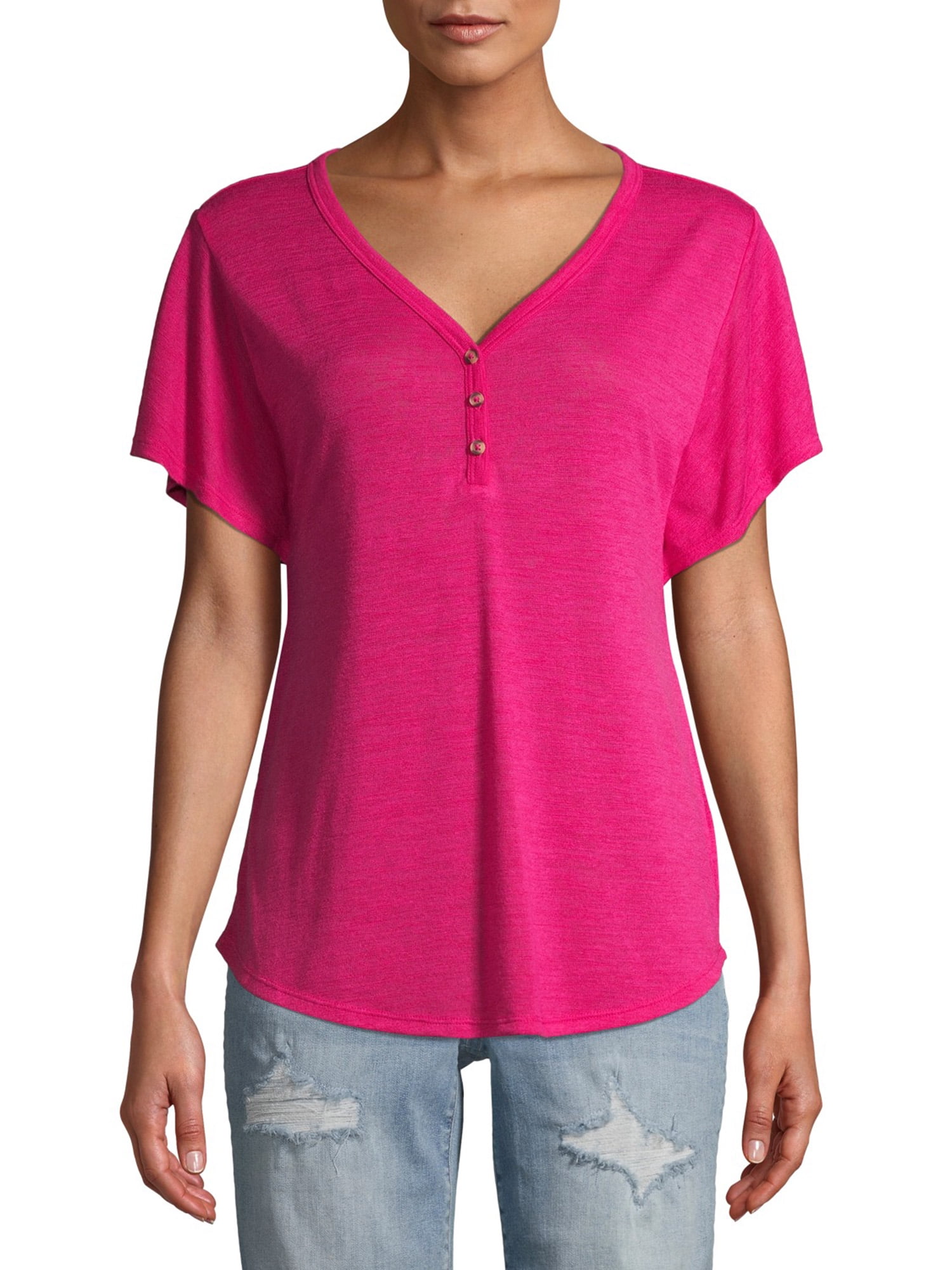 Time and Tru Women's VNeck Flutter Sleeve TShirt