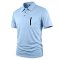 thumbnail image 4 of LEKWK Golf Shirt for Men Short Sleeve Collared Shirt with Zipper Chest Pocket Casual Textured Knit Lightweight Breathable Summer Activewear Light Blue L, 4 of 5