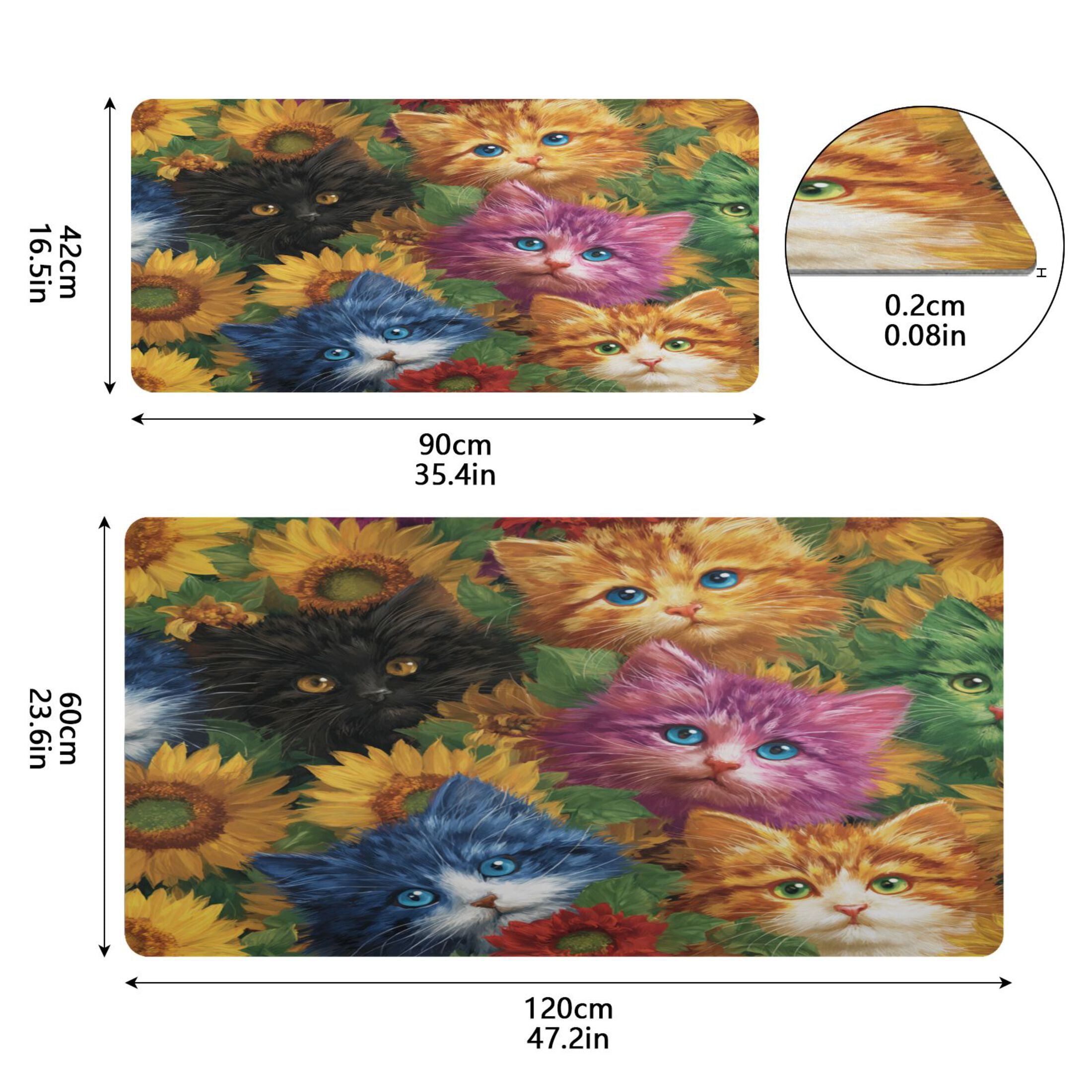 Leather Keyboard and Mouse Desk Mat Office Desk Accessories Protective Office Desk Decor Desk Pad Mat for Gaming, Work from Home, Office Colorful Cat and Sunflowers 16.5" x 35.4"