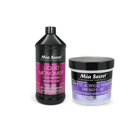 Mia Secret - Liquid Monomer 32oz. & White Acrylic Powder French-3D 8oz. - Combo