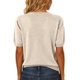 thumbnail image 4 of Short Sleeve Sweater for Women Summer V Neck Pullover Tops Business Casual Lightweight Sweaters Spring Clothes 2026 Beige XL, 4 of 5