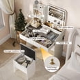 thumbnail image 4 of Yiwa Vanity Desk with LED Light Mirror and Charging Station - Spacious Tabletop with 2 Drawers and Open Shelf, Hidden Storage Stool, 3-Mode Adjustable LED Lighting, 4 of 6