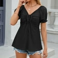 thumbnail image 4 of EHQJNJ Female Summer Tops with Sleeves for Women Vacation Womens Summer Fall Top Shirt Casual Round Neck Cute Puff Sleeve Short Sleeve Blouse Top Shirt for Women T Shirts Women White T Shirts, 4 of 5