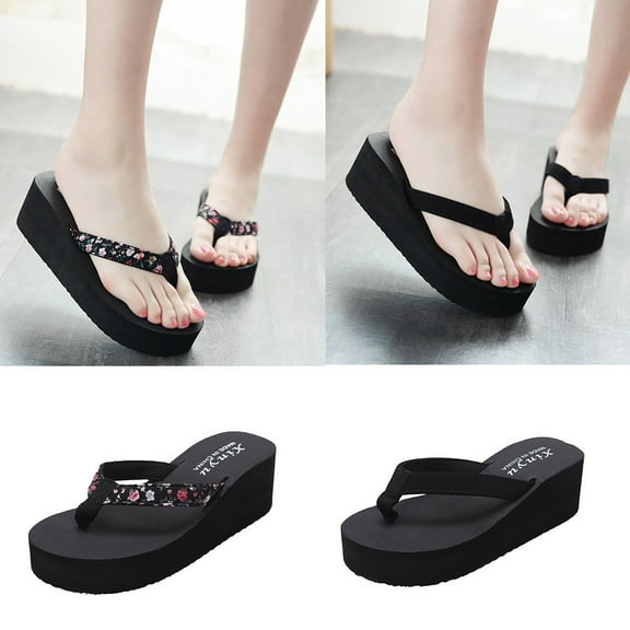 Jacenvly 2024 New Women's Fashionable and Casual Non-Slip Wedge Beach Shoes and Slippers Shoes Black Sandals for Women