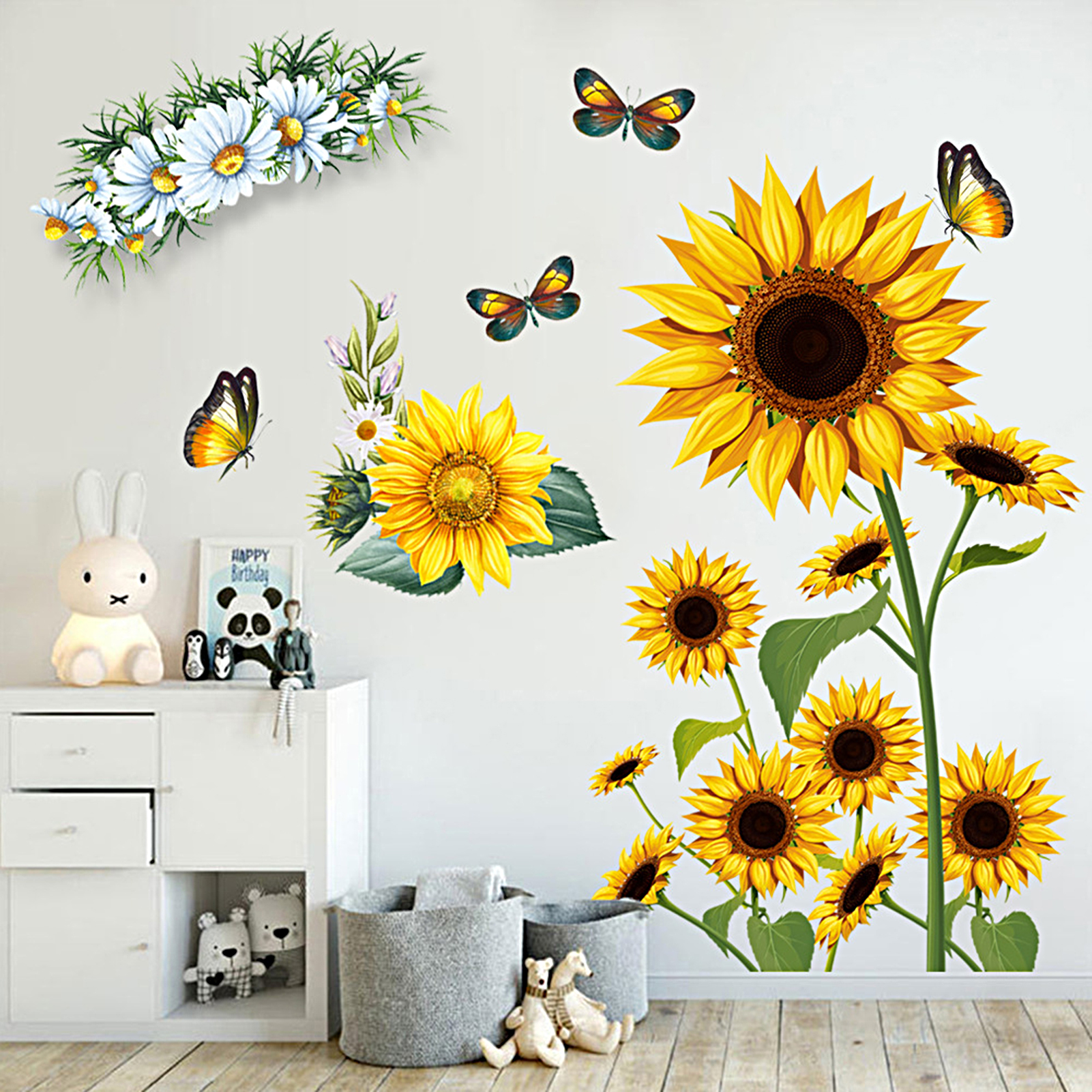Cheers US Summer Sunflower Wall Decals Garden Flower Butterfly Wall