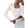 thumbnail image 2 of Camisetas de Larga para Mujer, Blusas de Cuello Cuadrado, Blusas de Punto Acanalado para Adolescentes, Blusas , Ropa de Moda de Otoño S, 2 of 7