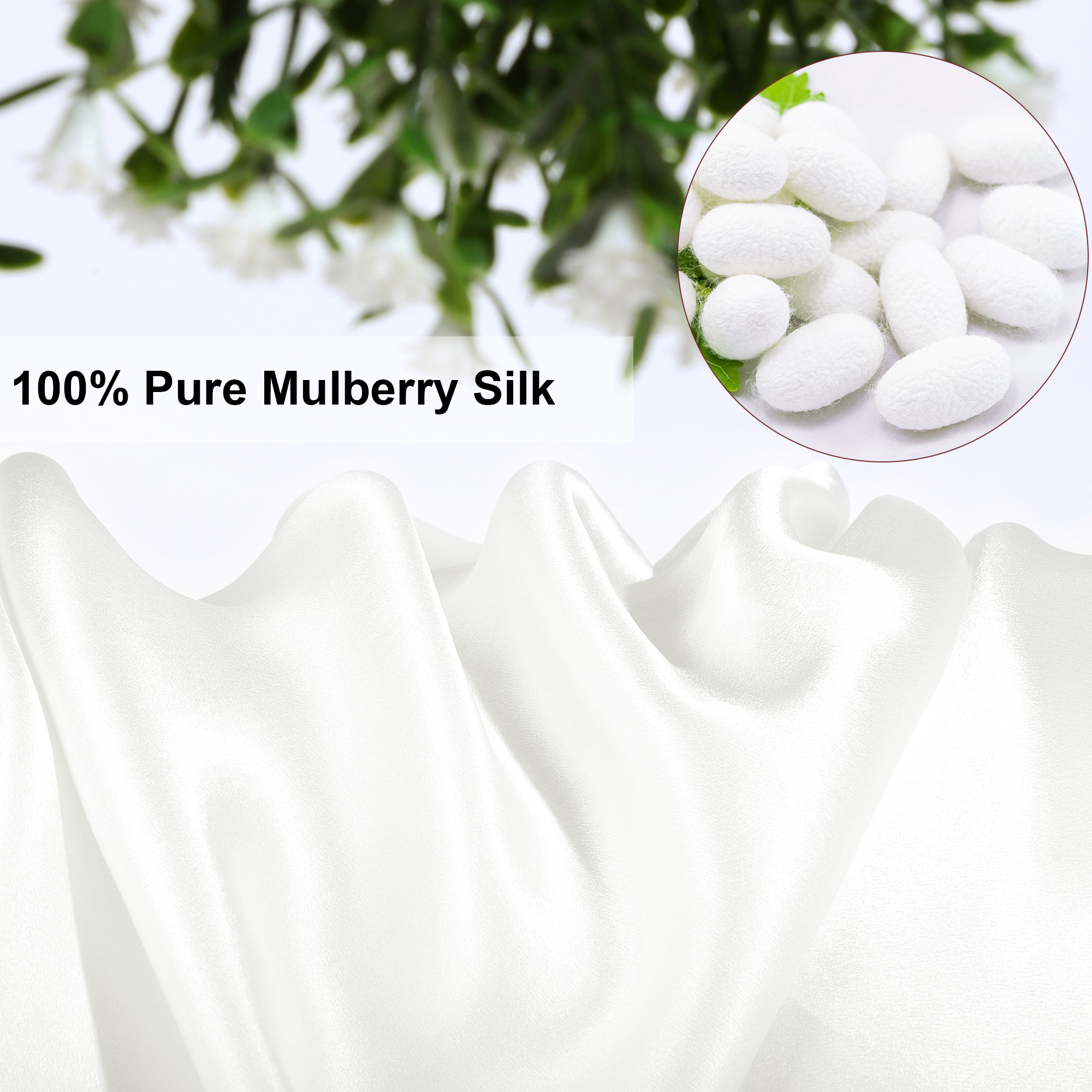PiccoCasa 1Pc 19 Momme Silk Pillowcase with Envelope Closure Pure White King/20"x36"