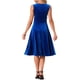 thumbnail image 3 of Vestido sin mangas de terciopelo de alta cintura con escote en V, estilo A, para cóctel, midi, color azul real, 3 of 6