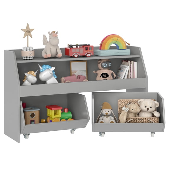Patiojoy Toy Storage Organizer Toddler Bookcase Wooden Bookshelf Gray