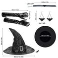 thumbnail image 3 of Halloween Costume Witch Set Halloween Wizard Costume Cosplay Accessory with Witch Hat, Necklaces, Earrings, Gloves for Women Adult, 3 of 7