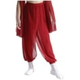 thumbnail image 3 of iixpin Belly Dance Harem Pants for Girls Classic Tribal Arabic Princess Halloween Trousers Palazzo Bloomers Burgundy 14, 3 of 7
