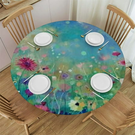 

HAOXIT Flower Round Fitted Tablecloth in Air Splashes Pollination Time Growing Giving Life for Kitchen Dining Party Holiday Christmas Buffet Fits Round Table Pale Blue 31-35