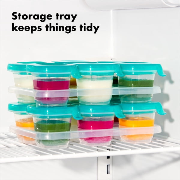 OXO Tot Silicone Baby Blocks Food Storage Containers, 2 oz, Teal, 6-pack, for Infants Ages 0-12 Months