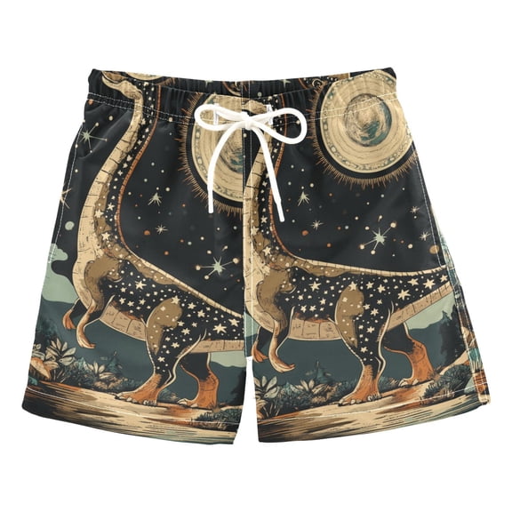 FORMRS Boys Swim Trunks Quick Dry Mesh Liner Boardshorts Sizes XS-XL, Black Dinosaur