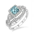 thumbnail image 4 of JeenMata Anillo de Bodas de Filigrana de Aguamarina y Moissanita de Talla Princesa de 1,75 Quilates Engastado en Oro Blanco de 18 K sobre Plata, 4 of 9
