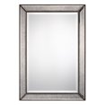 thumbnail image 2 of Benzara BM204983 Rectangular Faceted & Beveled Wooden Wall Mirror, Gray & Silver, 2 of 2