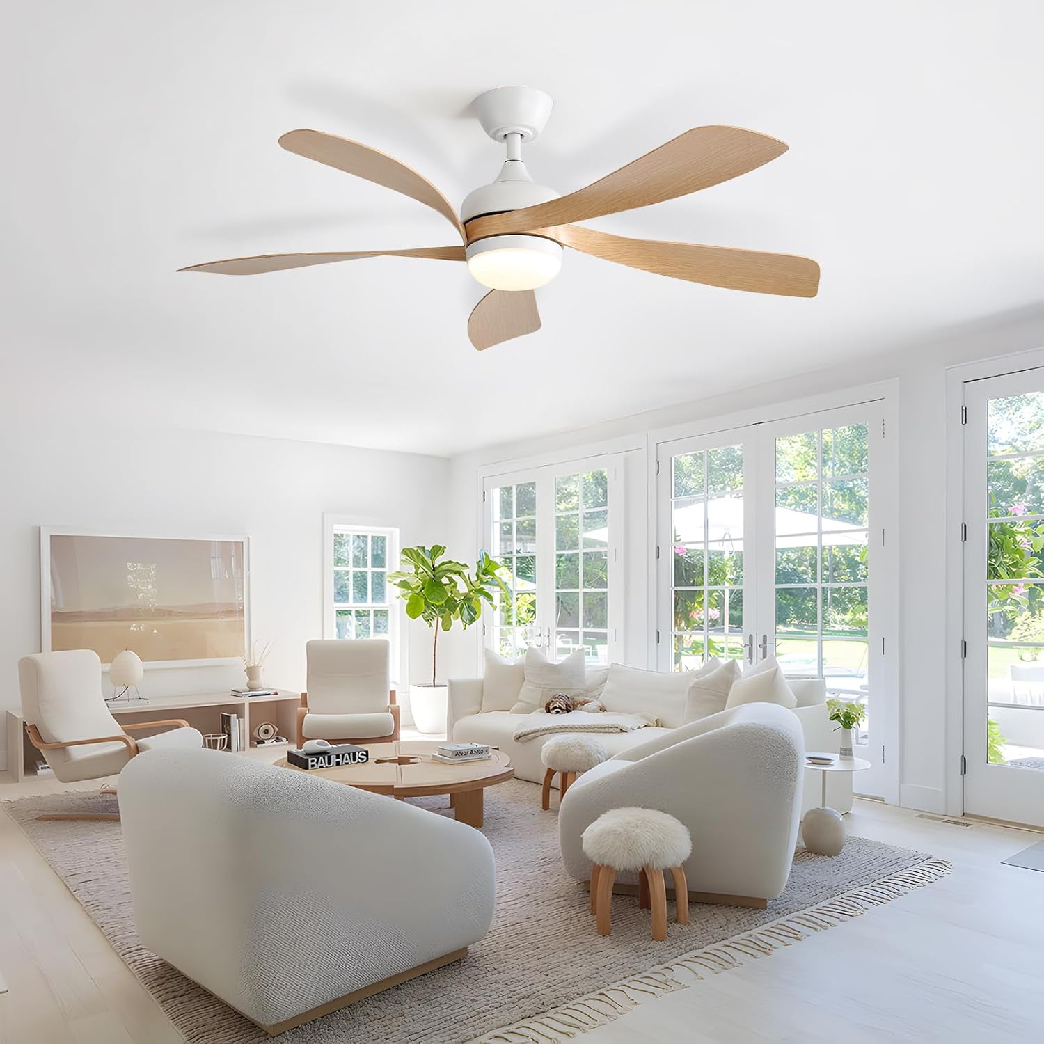 Sofucor 52" Smart Ceiling Fan, Indoor/Outdoor Ceiling Fans with Lights and Remote, Works with Alexa/Google/App, 3-Color Light 6-Speed Timing