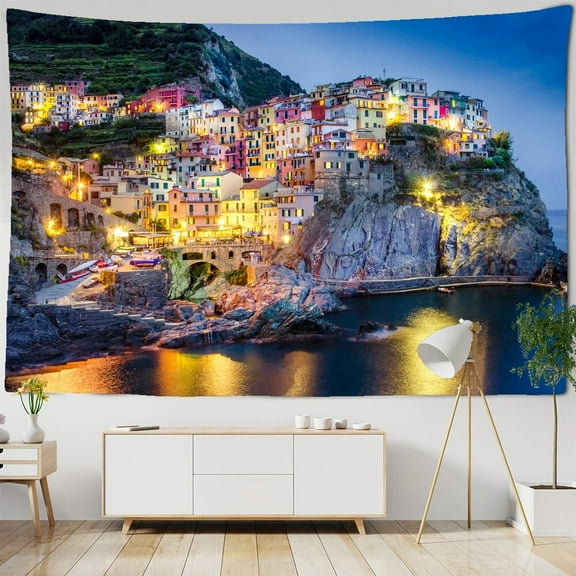 Beautiful Seaside Town landscape Printed Large Wall Tapestry Hippie Wall Hanging Bohemian