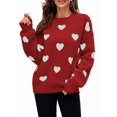 thumbnail image 2 of Women'S Fall Winter Mock Neck Long Sleeve Cute Heart Pattern Loose Knit Pullover Sweaters Red M, 2 of 7